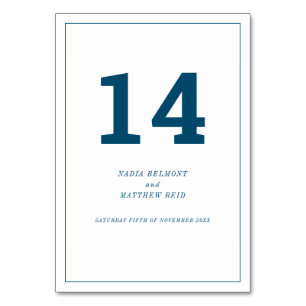 Minimal navy white vertical text wedding or event table number