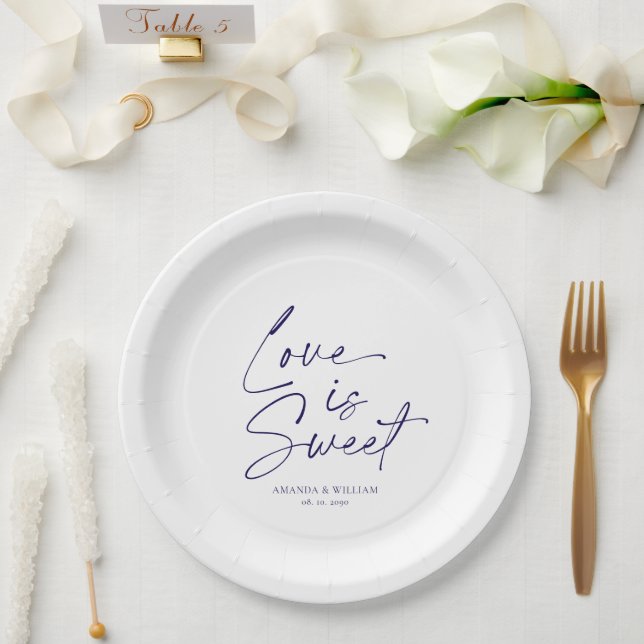 Minimal Navy & White Wedding Paper Plate (Wedding)