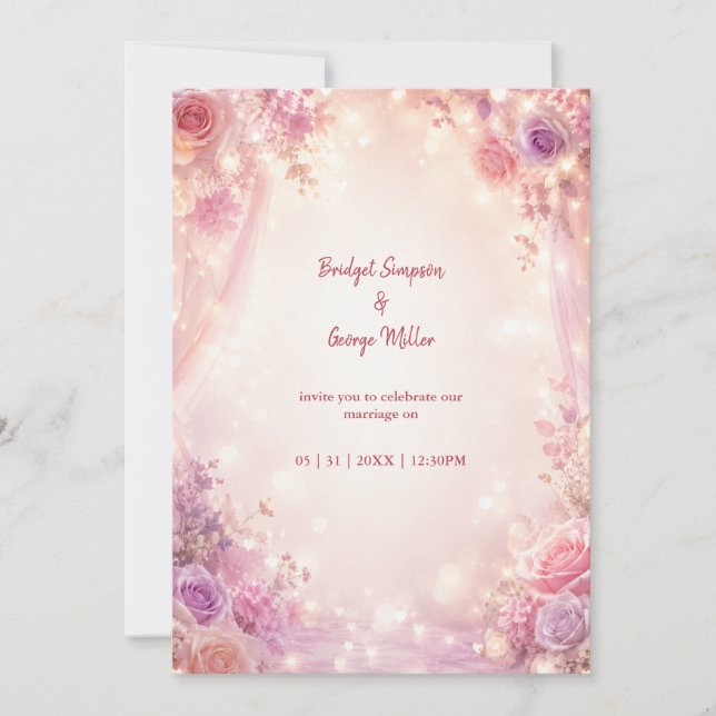 Minimal Neon Botanical Wedding Frame Invitation (Front)