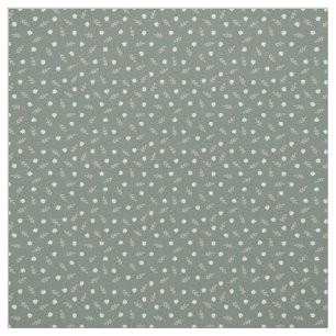 Minimal Neutral Floral White Daisies on Sage Green Fabric
