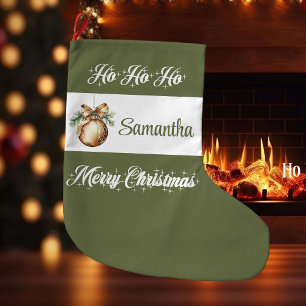 Minimal neutral Nordic tone personalized christmas Large Christmas Stocking