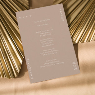 Minimal Neutral Tan Cream Wedding Dinner Menu