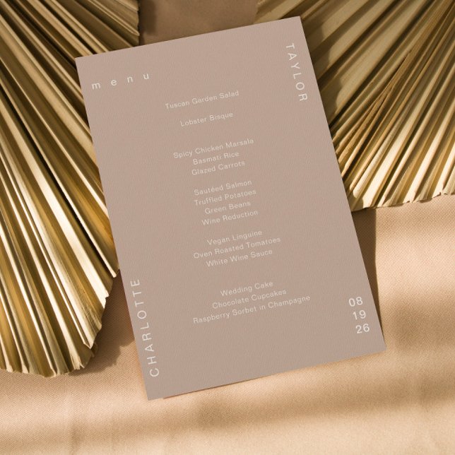 Minimal Neutral Tan Cream Wedding Dinner Menu (Creator Uploaded)