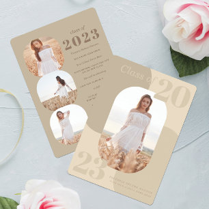 Minimal Neutral Tones Geometric Photo Graduation Announcement