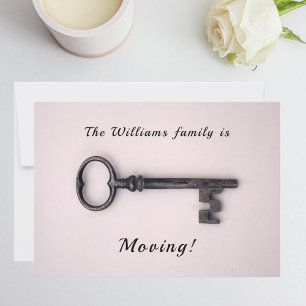 Minimal New Home Address Old Key on Pink Announcement