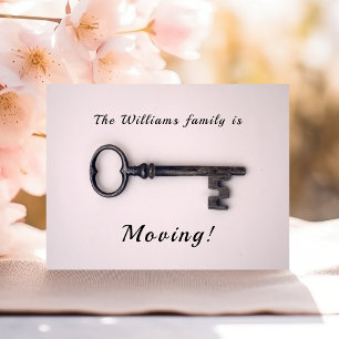 Minimal New Home Address Old Key on Pink Announcement Postcard