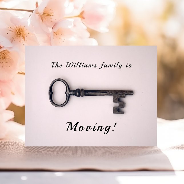 Minimal New Home Address Old Key on Pink Announcement Postcard (Creator Uploaded)