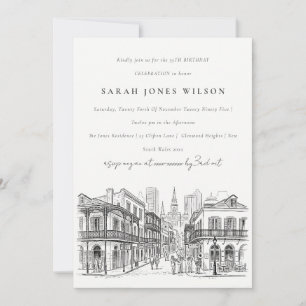 Minimal New Orleans Louisiana Sketch Birthday Invitation