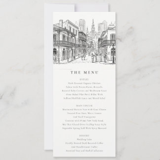 Minimal New Orleans Louisiana Sketch Wedding Menu  Invitation