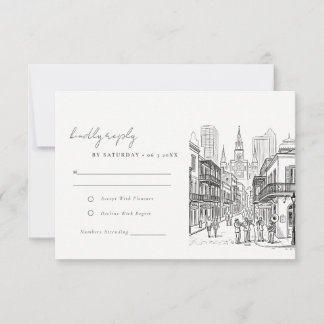 Minimal New Orleans Louisiana Sketch Wedding RSVP Card