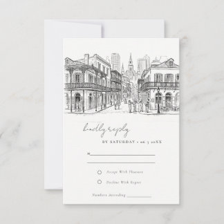 Minimal New Orleans Louisiana Sketch Wedding RSVP Card