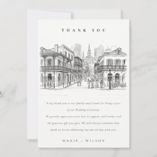 Minimal New Orleans Louisiana Sketch Wedding Thank You Card