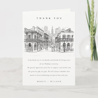 Minimal New Orleans Louisiana Sketch Wedding Thank You Card