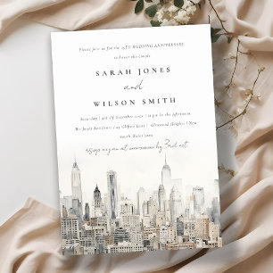 Minimal New York City Skyline Wedding Anniversary  Invitation