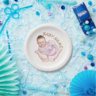 Minimal Newborn Welcome Paper Plates Editable