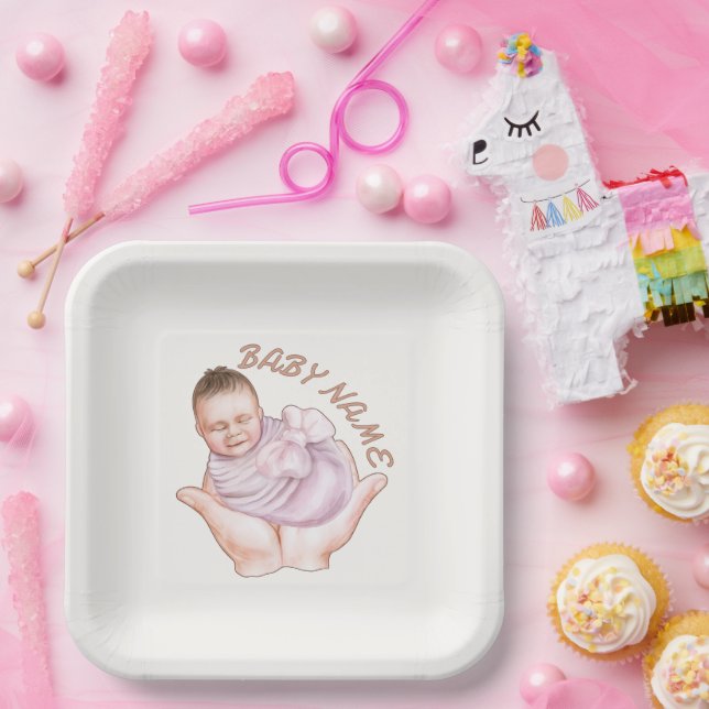 Minimal Newborn Welcome Paper Plates Editable (Party)