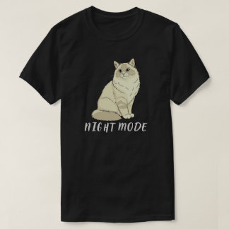 Minimal Night Mode Cat Cozy Illustration T-Shirt
