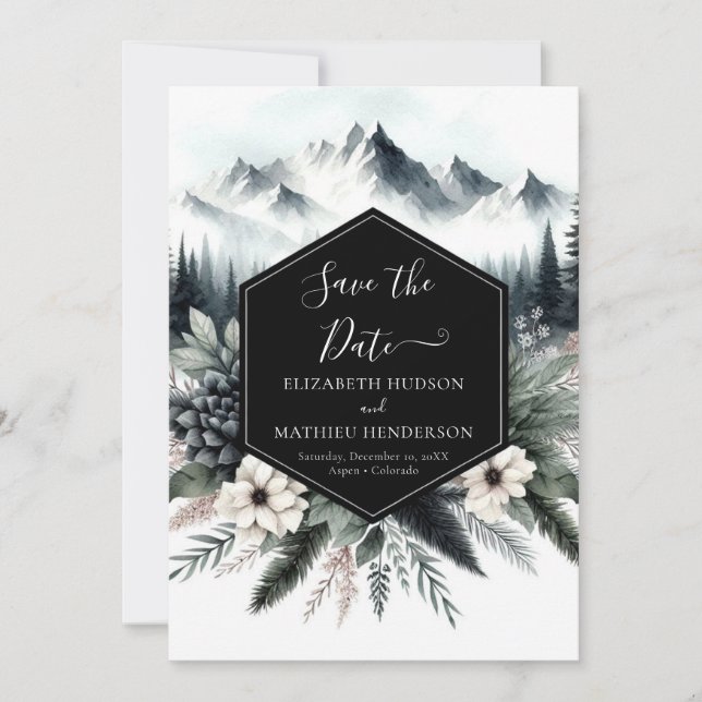 Minimal Non Photo Mountain Wedding Save The Date (Front)