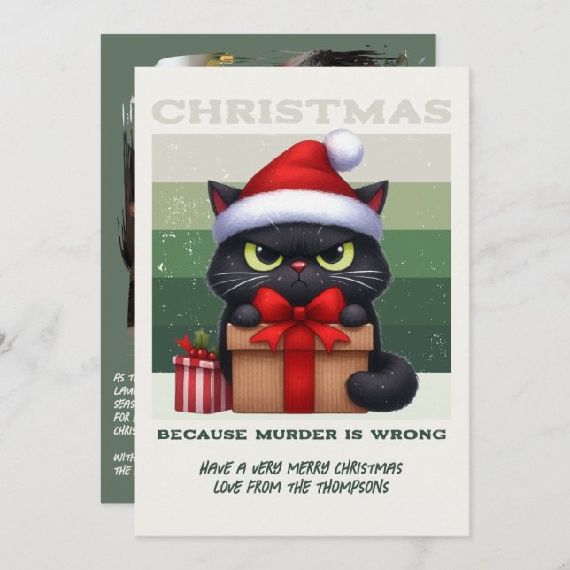 Minimal Nordic Funny Cat Retro Christmas Photo Holiday Card (Front/Back)