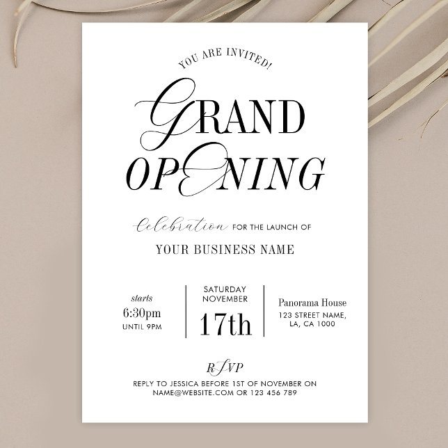 Minimal Nostalgic Elegant Business Grand Opening Invitation (Elegant calligraphy Business Grand Opening invitation that will add class to your event )
