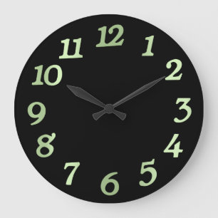 Minimal Numbers Black Mint Green Peas Elegant Large Clock