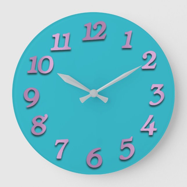 Minimal Numbers Cobalt Indigo Blue Ocean Purple Large Clock (Front)
