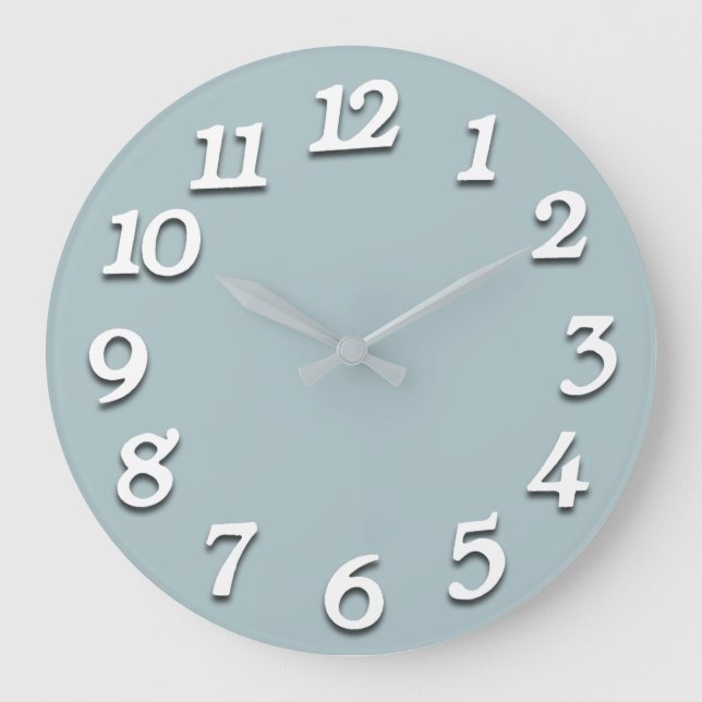 Minimal Numbers Gray Silver White Aqua Large Clock (Front)