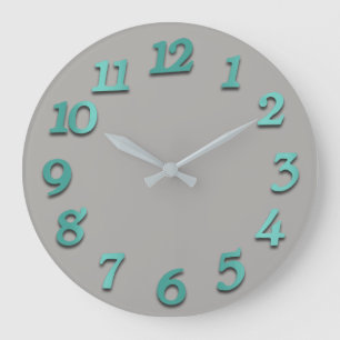 Minimal Numbers Grey Green Grey Teal Metallic Large Clock