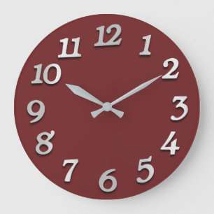 Minimal Numbers Grey Grey Burgundy Maroon Large Clock