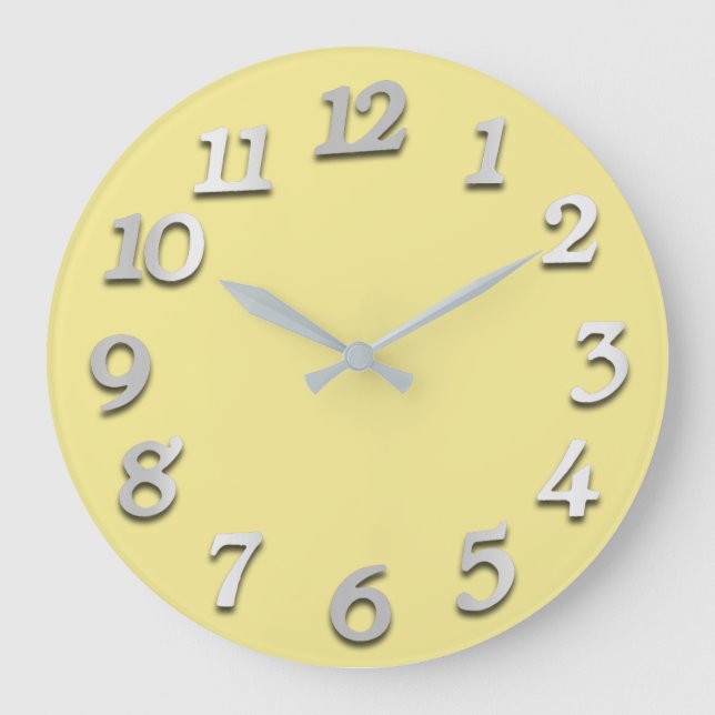 Minimal Numbers Grey Grey Canary Yellow Pastel Large Clock (Front)