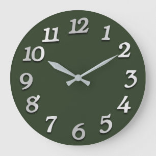 Minimal Numbers Grey Grey Down Meadow Green Large Clock