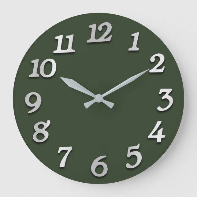 Minimal Numbers Grey Grey Down Meadow Green Large Clock (Front)