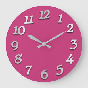 Minimal Numbers Grey Grey Mint Pink Fuchsia Large Clock