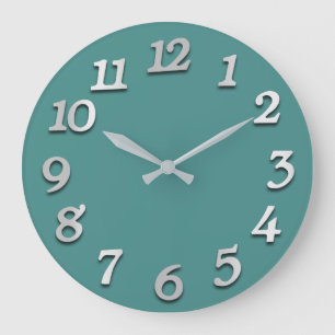 Minimal Numbers Grey Grey Mint Teal Aquatic Large Clock