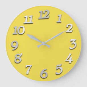 Minimal Numbers Grey Grey Yellow Canary Elegant Large Clock