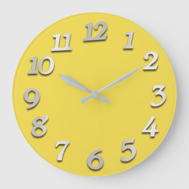 Minimal Numbers Grey Grey Yellow Canary Elegant Large Clock (Front)