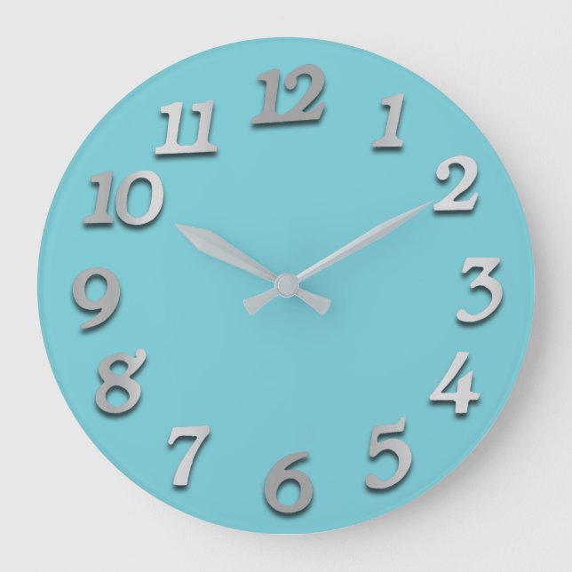 Minimal Numbers Grey Silver Grey Blue Ocean Large Clock (Front)