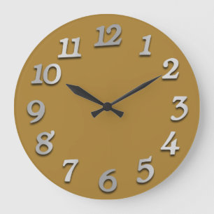 Minimal Numbers Grey Silver Grey Khaki 3D Mustard Large Clock
