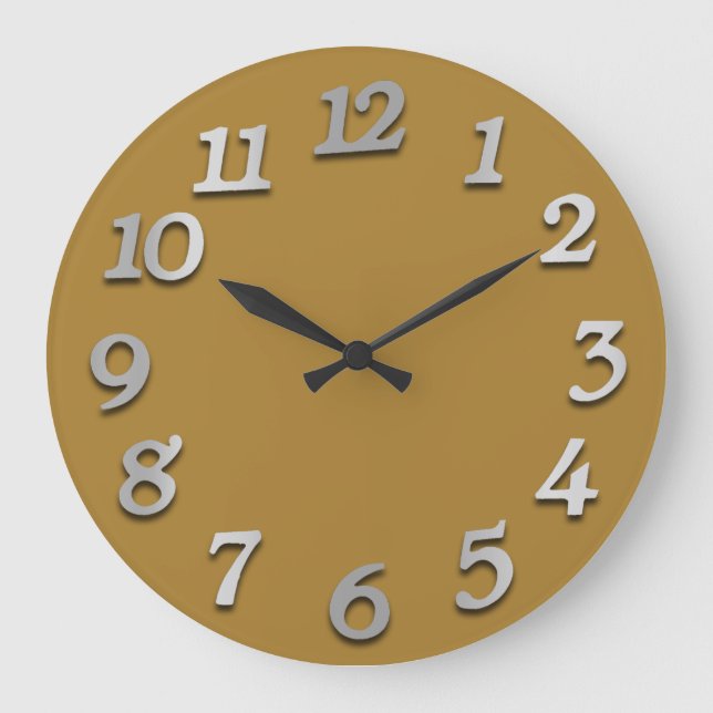 Minimal Numbers Grey Silver Grey Khaki 3D Mustard Large Clock (Front)