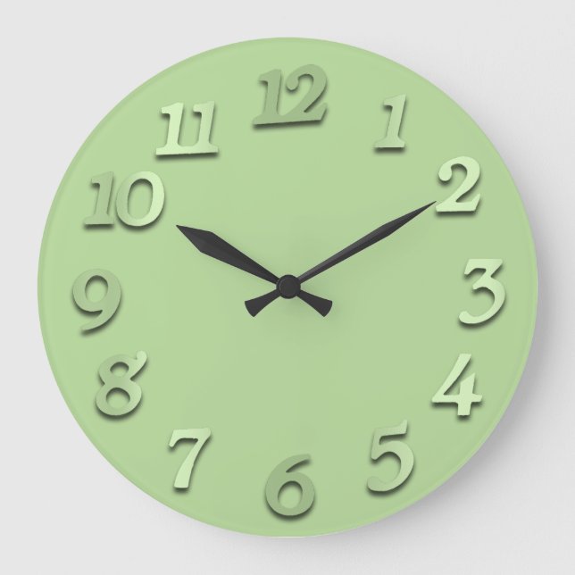 Minimal Numbers Grey Silver Grey Mint Green Peas Large Clock (Front)