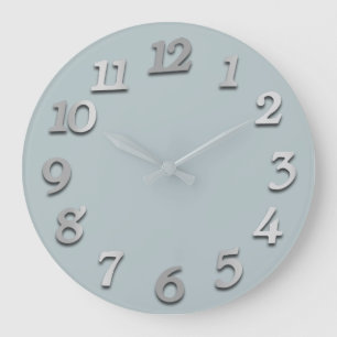 Minimal Numbers Grey Silver Grey Pastel Blue Sky Large Clock