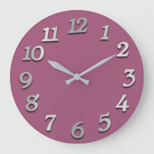 Minimal Numbers Grey Silver Grey  Pink Mauve 3d Large Clock