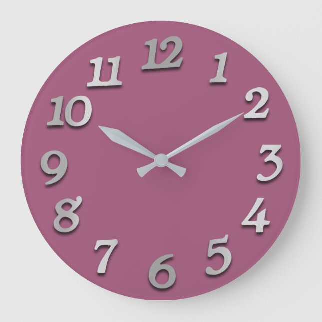 Minimal Numbers Grey Silver Grey  Pink Mauve 3d Large Clock (Front)