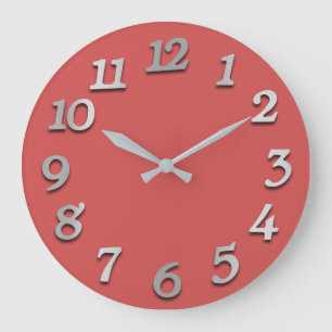 Minimal Numbers Grey Silver Grey Raspberry Pink Large Clock