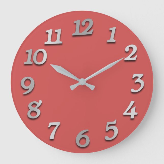 Minimal Numbers Grey Silver Grey Raspberry Pink Large Clock (Front)