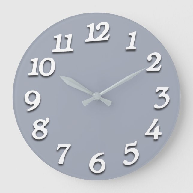 Minimal Numbers Grey Silver Grey White Blue Pastel Large Clock (Front)