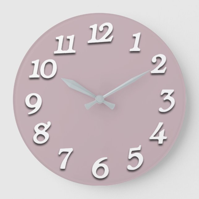 Minimal Numbers Grey Silver White Mauve Lavener Large Clock (Front)