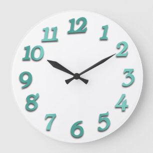 Minimal Numbers Grey White Grey Teal Metallic Large Clock