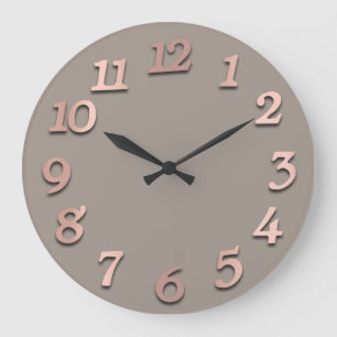 Minimal Numbers Rose Gold Beige Grey Metallic 3D Large Clock