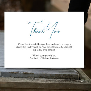 Minimal ocean blue Traditional Sympathy Funeral Thank You Card